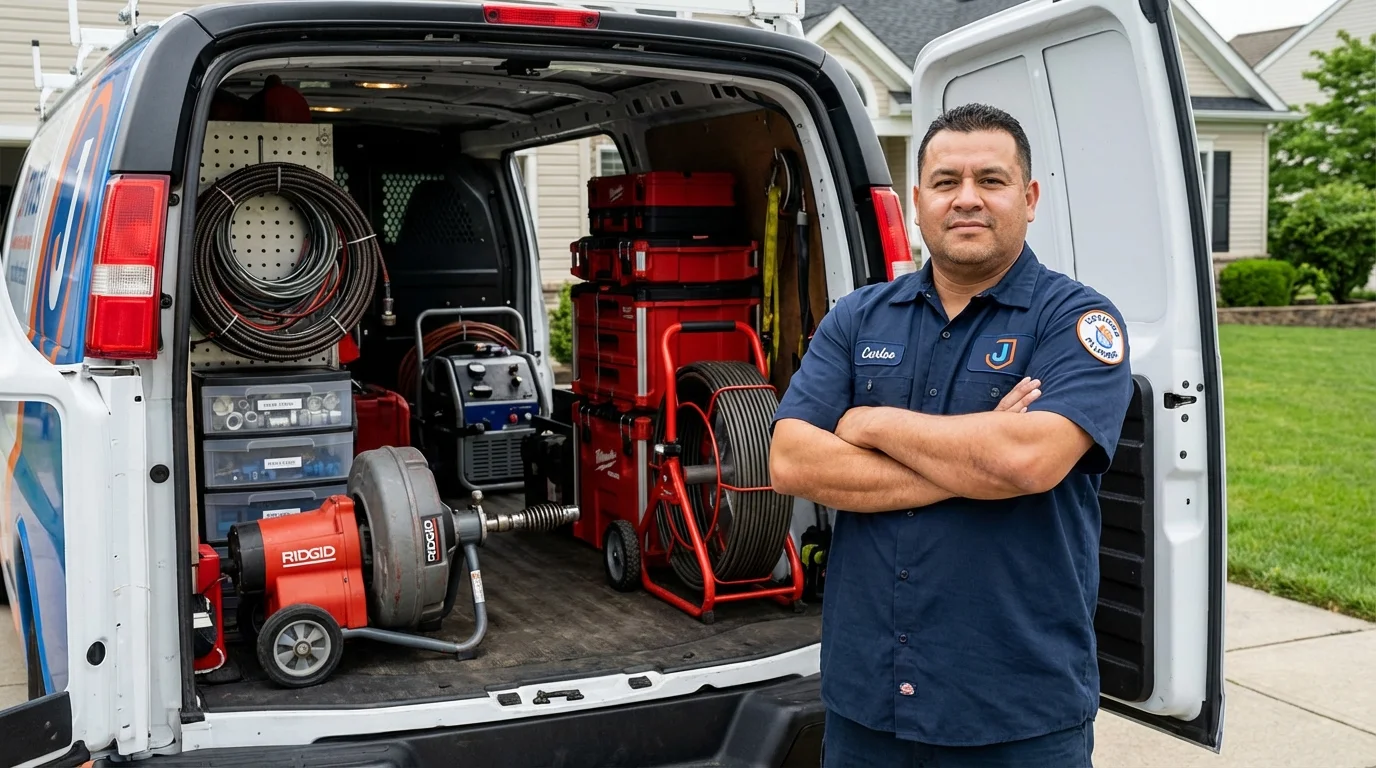 Professional drain cleaning equipment and Johns Plumbing LLC plumber in Hewitt