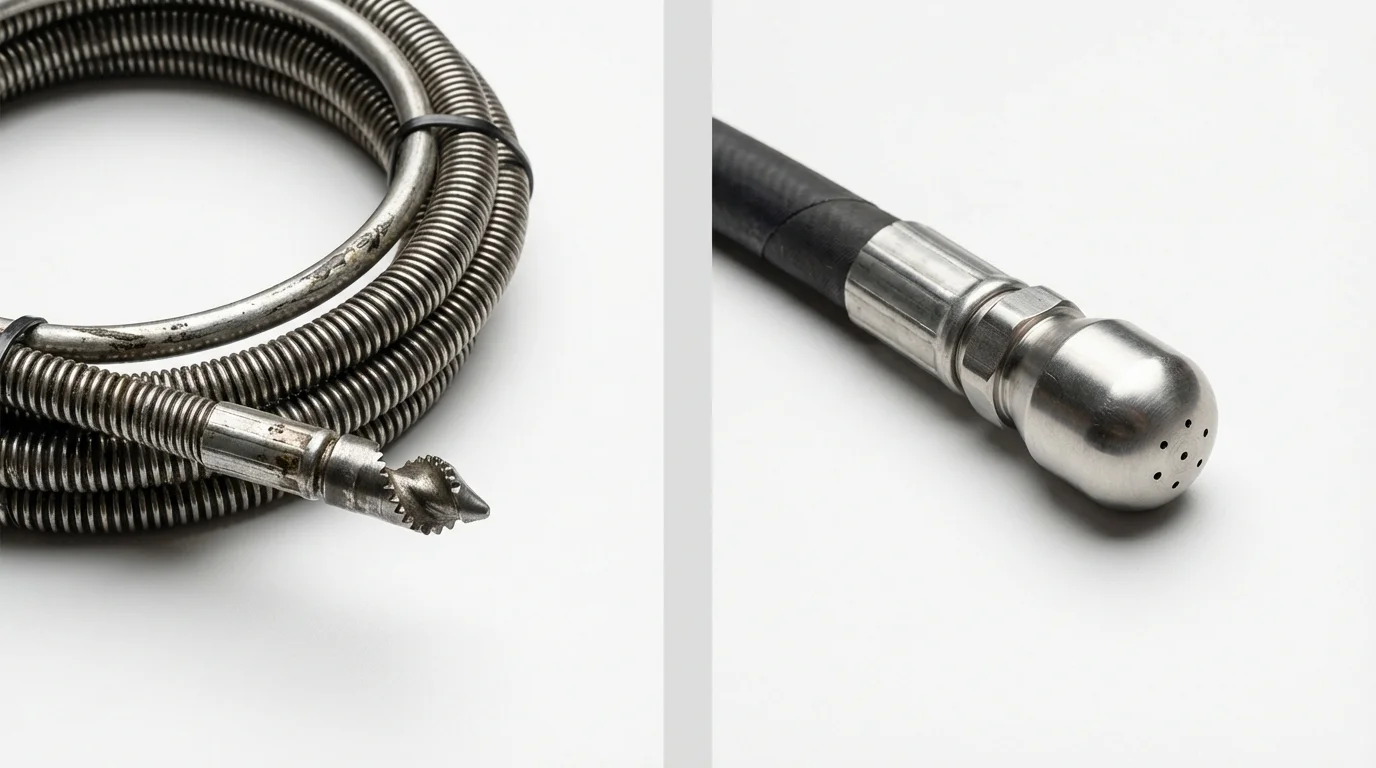 Drain snake cable and hydro jetting nozzle used for drain cleaning in Hewitt, TX