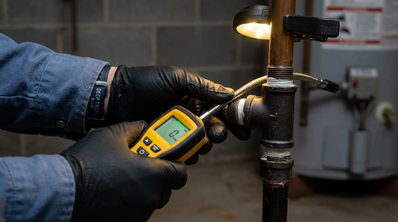 Gas leak detection with electronic sniffer by Johns Plumbing LLC in Hewitt