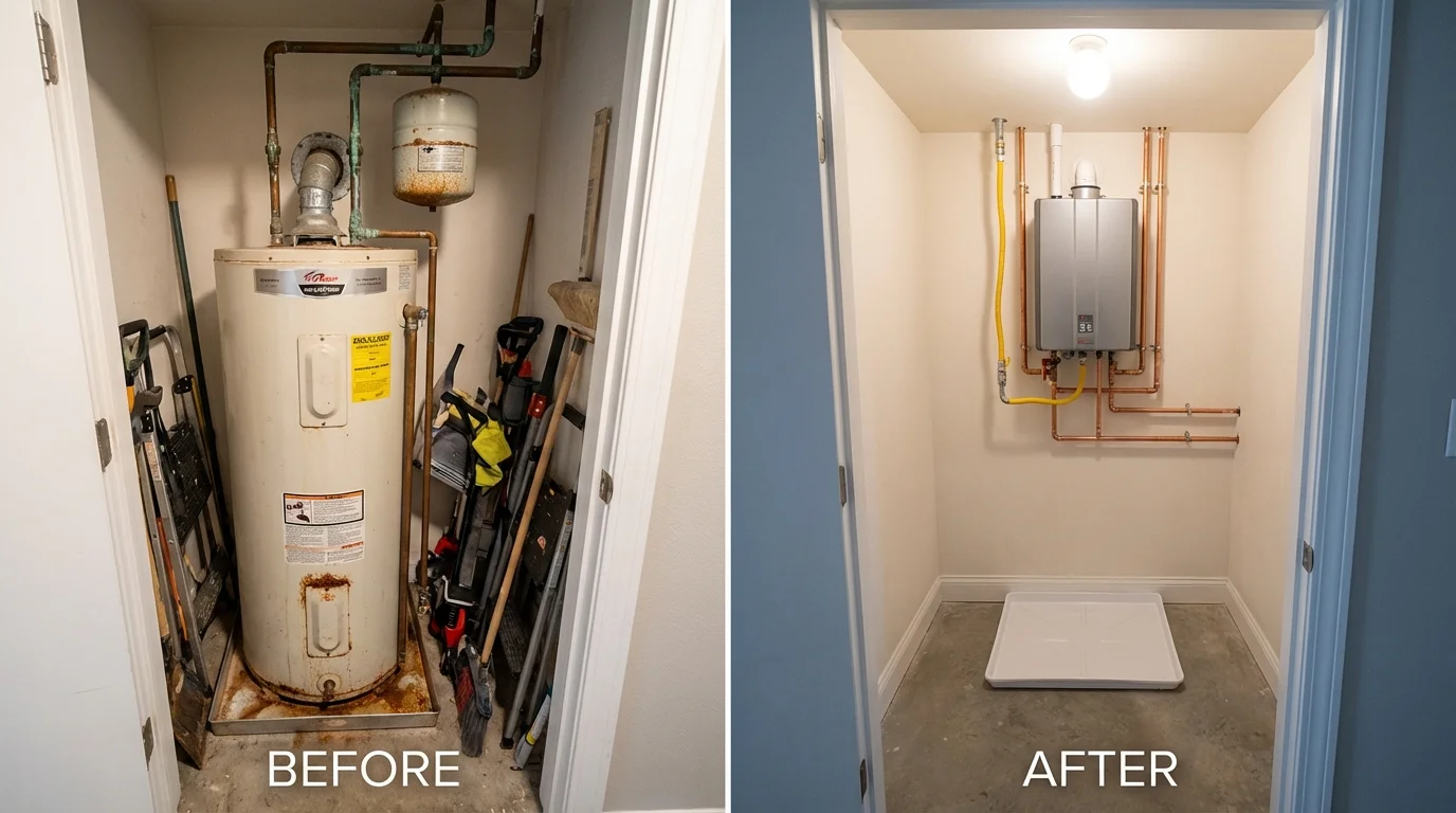 Tank water heater versus wall-mounted tankless unit comparison for Hewitt, TX homeowners